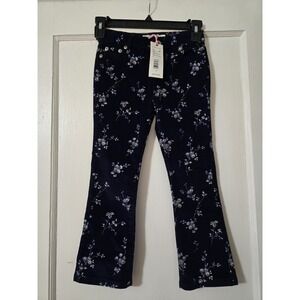Girls Vineyard Vines Kick Flare Corduroy Pants Sienna Floral Navy Size 7 NWT